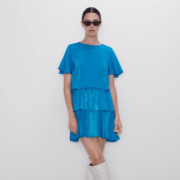 zara blue satin dress